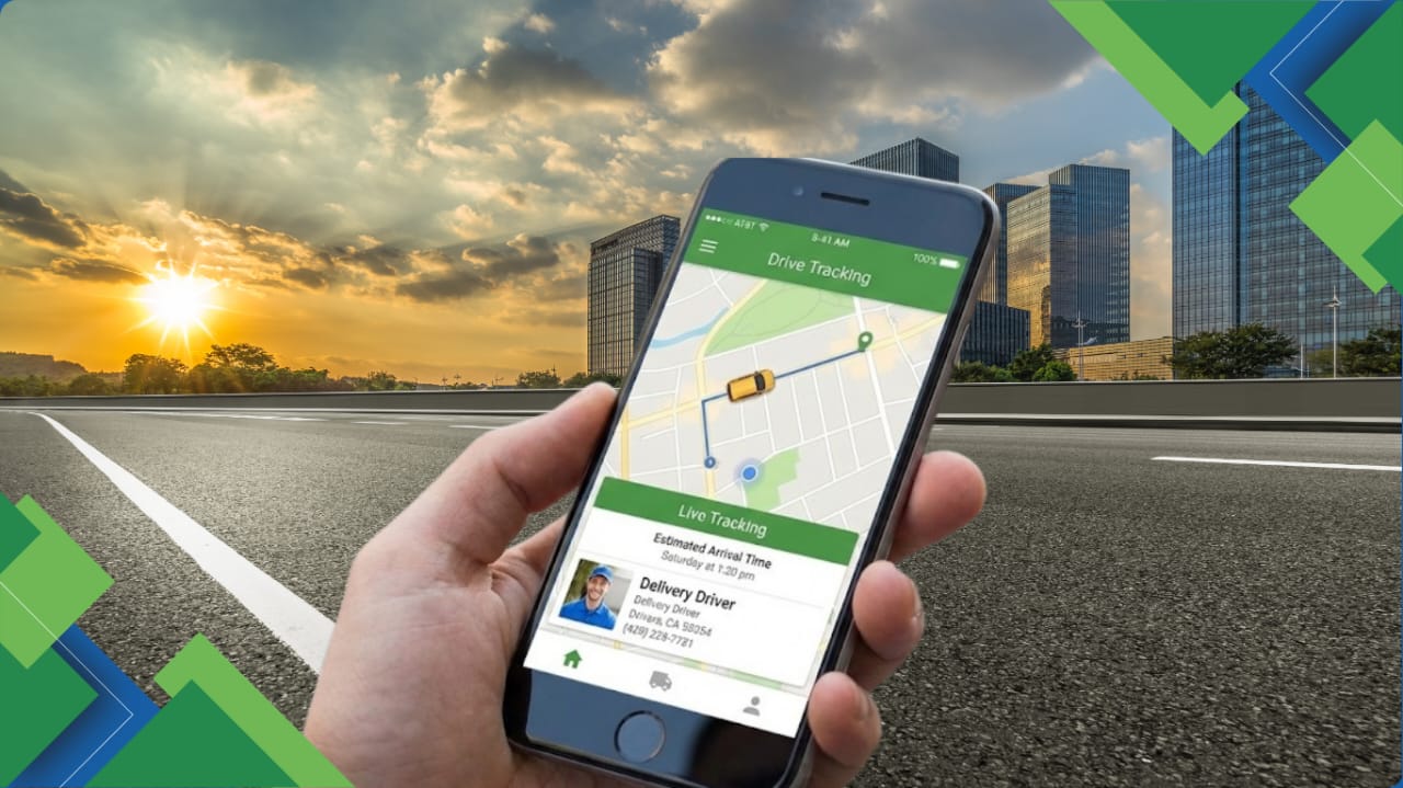 Mobile phone showing delivery tracking app with real-time vehicle location