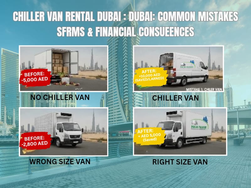 Common mistakes in chiller van rental Dubai showing before and after financial consequences.