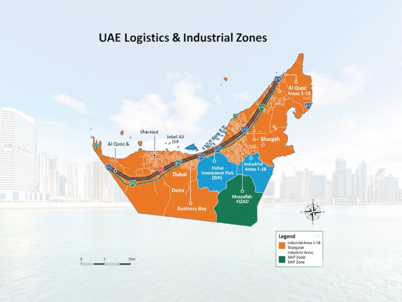 UAE map showing major pickup truck delivery areas