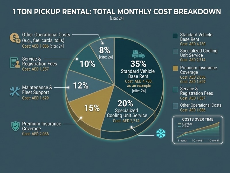 total monthly cost of 1 ton pickup rental Duba