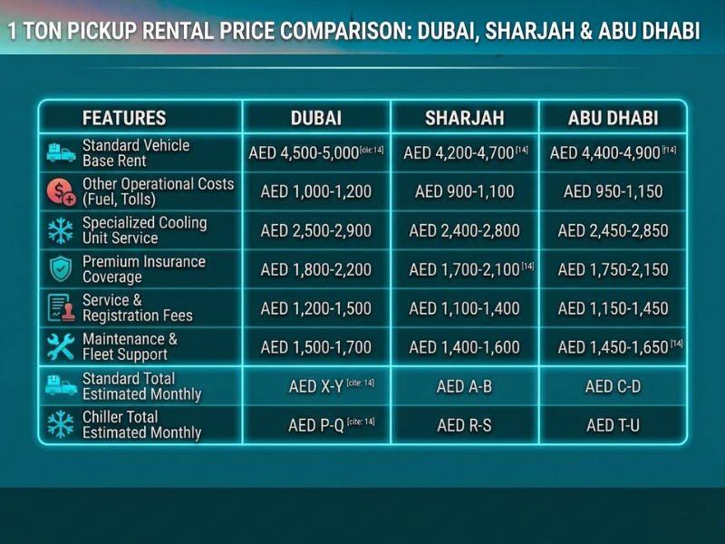  Dubai Sharjah Abu Dhabi pickup rental cost comparison